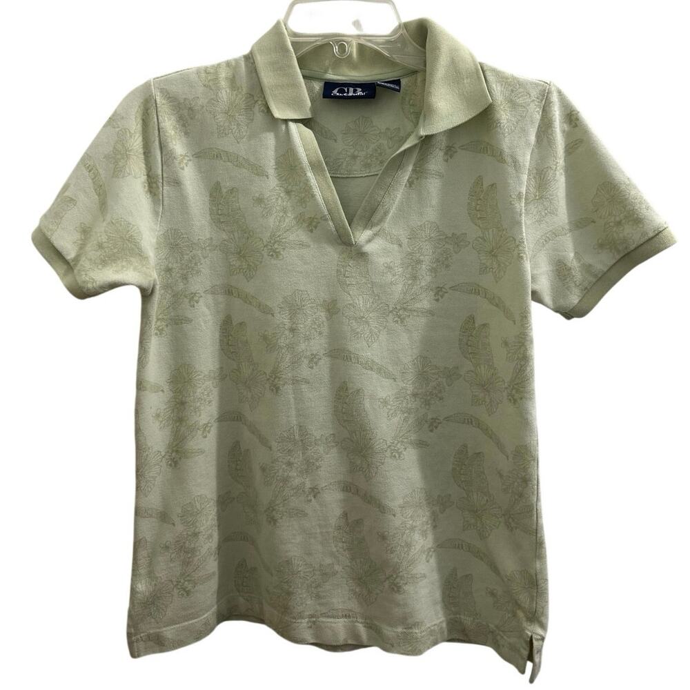 C.B. Casual Women’s Light Green Polo Tone on Tone Tropical Floral Pattern Small